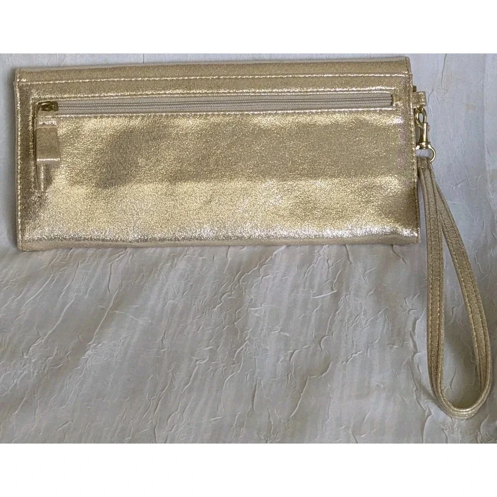 Envelope Clutch Gold Wristlet Jessica Simpson Pocketbook Walket Shimmery Y2K Bag